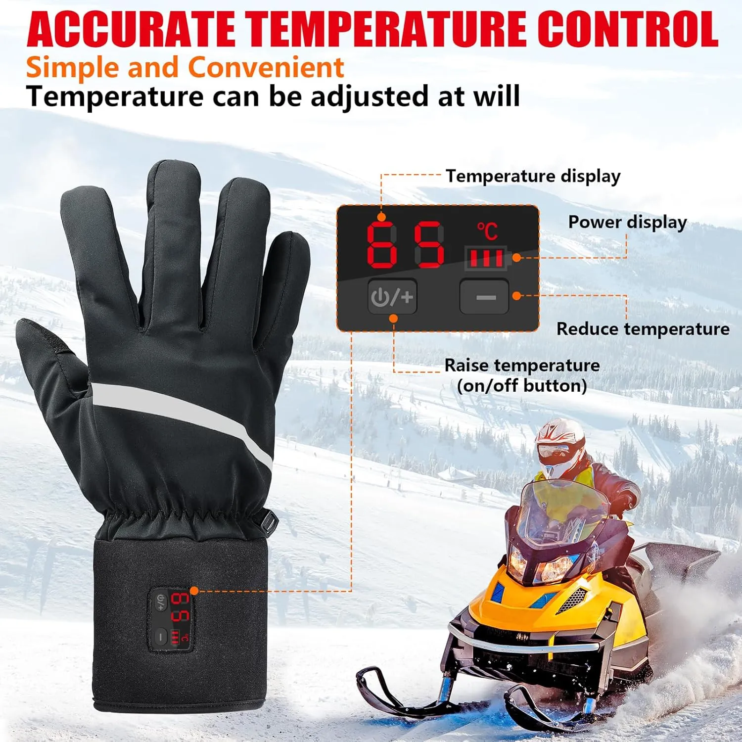 ZAPAL Heated Glove for Men Women Rechargeable, Winter Ski Gloves, Waterproof Touchscreen Heated Gloves for Climbing Hiking Cycling Camping