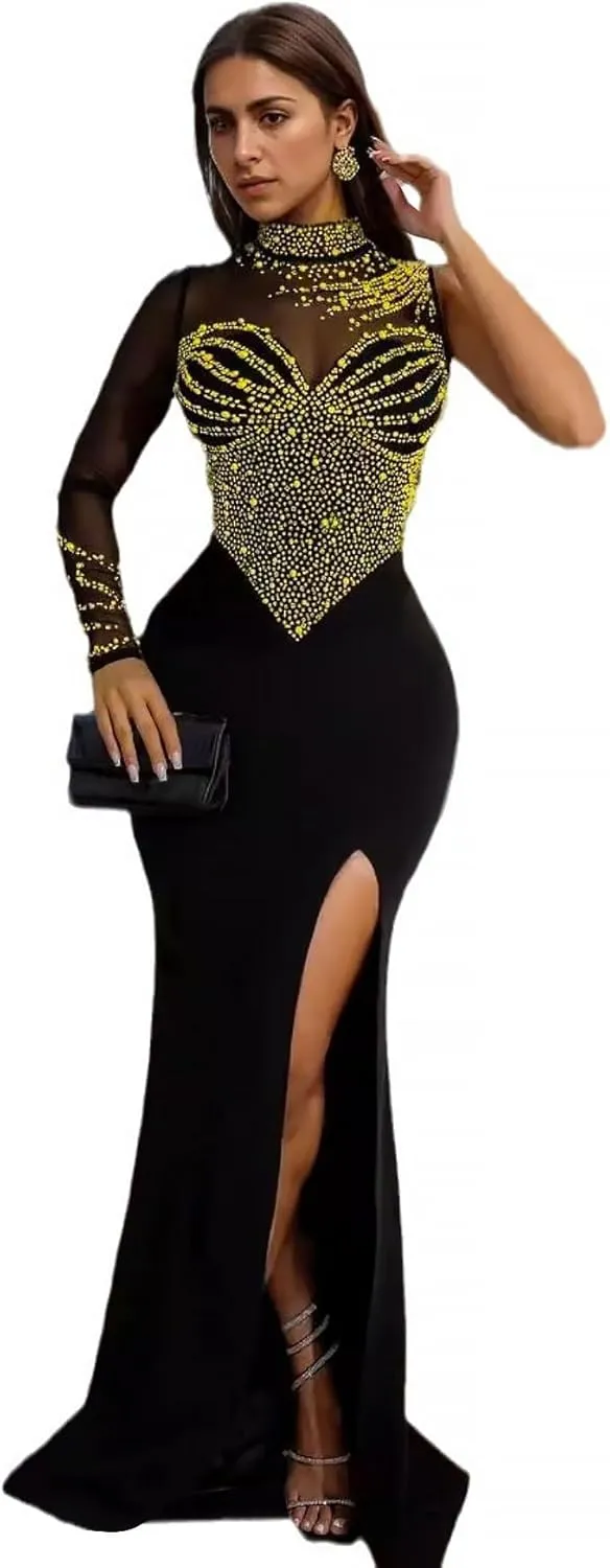 Zoctuo Party Club Night Outfits for Women Sexy Elegant Rhinestone Bodycon Dress Hot Drilling Evening Gowns