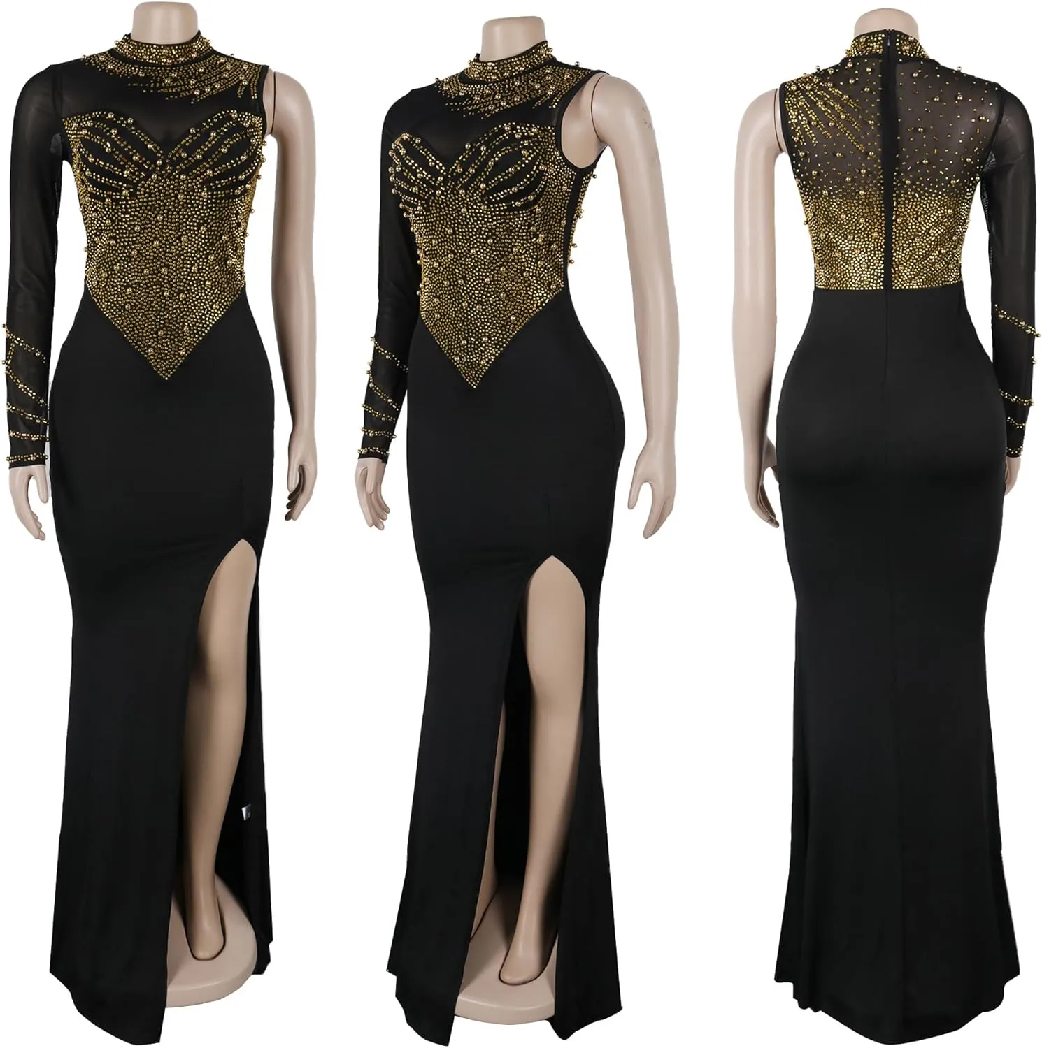 Zoctuo Party Club Night Outfits for Women Sexy Elegant Rhinestone Bodycon Dress Hot Drilling Evening Gowns