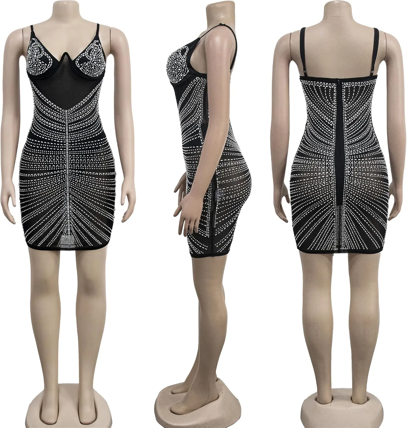 Zoctuo Women's Sexy Elegant Rhinestone Birthday Dress Sparkly Mesh See Through Hot Drilling Party Club Night Outfits