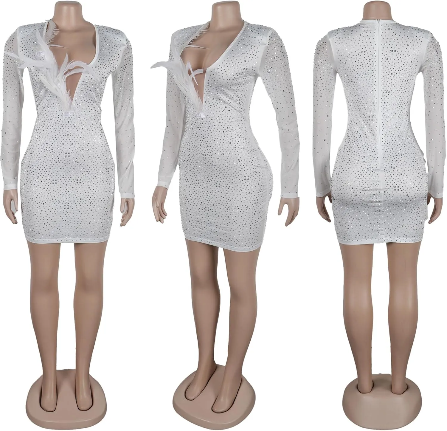 Zoctuo Women's Sexy Elegant Rhinestone Birthday Dress Sparkly Mesh See Through Hot Drilling Party Club Night Outfits