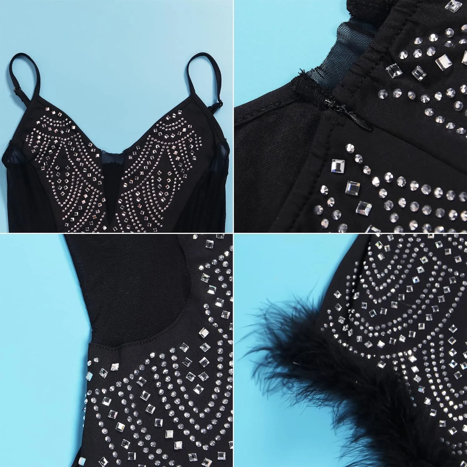 Zoctuo Women's Sexy Elegant Rhinestone Birthday Dress Sparkly Mesh See Through Hot Drilling Party Club Night Outfits